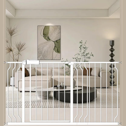 ALLAIBB Extra Wide Baby Gate Pressure Mount with Auto-Close, White Metal Safety Gate for Stairs & Doorways - Child Proof, Pet Barrier for Hallways, Kitchen, Living Room for 52.76-57.48 inch