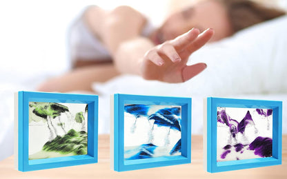 Sand Moving Sand Art, Liquid in Motion Hourglass Timer, Dynamic Sand Picture Frame for Desktop Office Home Wedding, Sensory Anxiety Fidget for Calm Relaxing (Purple White Black)