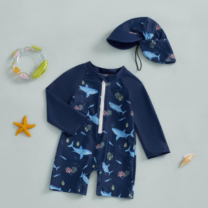 Hnyenmcko Baby/Toddler Boy Rash Guard Swimsuit Long Sleeve One Piece Zipper Swimwear Sunsuit Infant Bathing Suit Beachwear