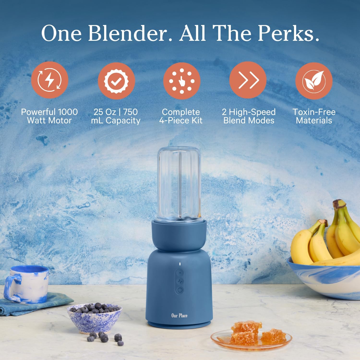 Our Place Splendor Blender - 1000W High-Power | Ultra-Sharp Blades | 2 Blending Modes | Includes 25