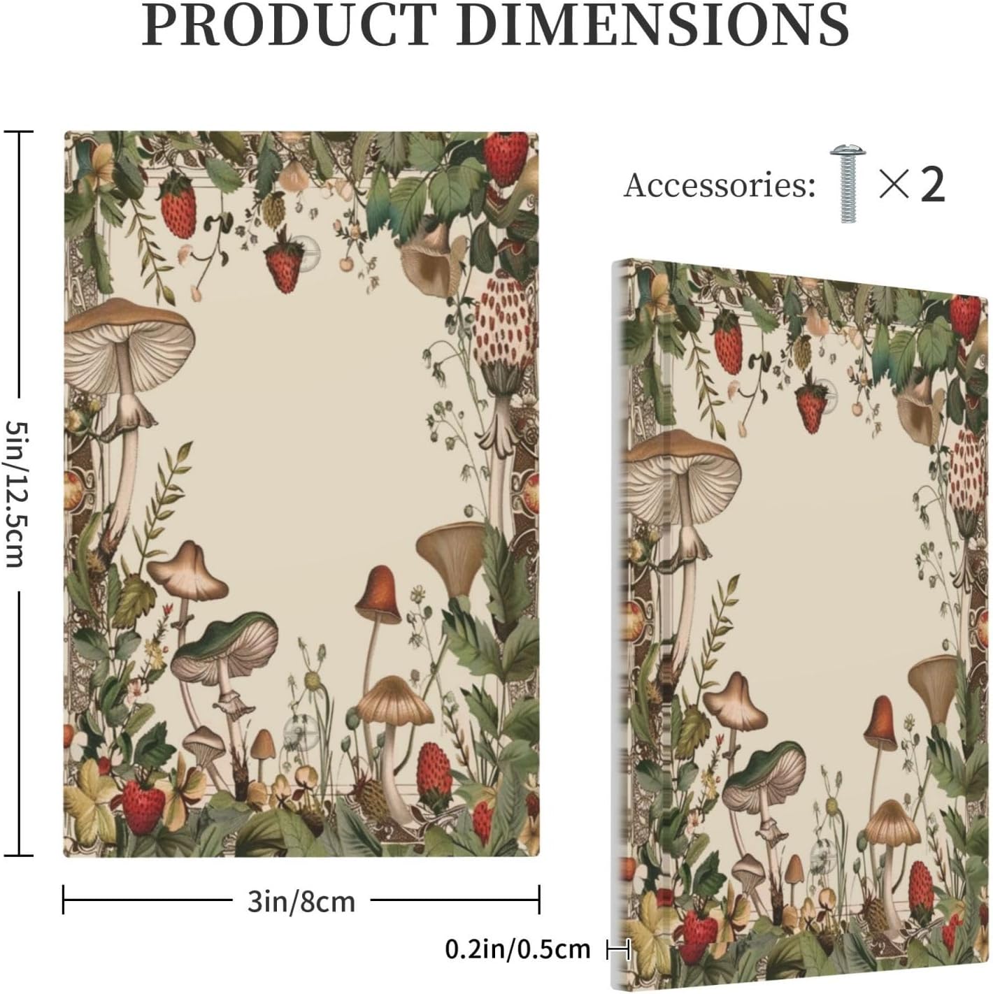 Decorative Switch Covers Plate Rustic Mushroom Garden Red Strawberry 1 Gang No Device Single Blank Outlet Covers Wall Plate Cover Light Switch Plate Electrical Faceplate for Bedroom Decor