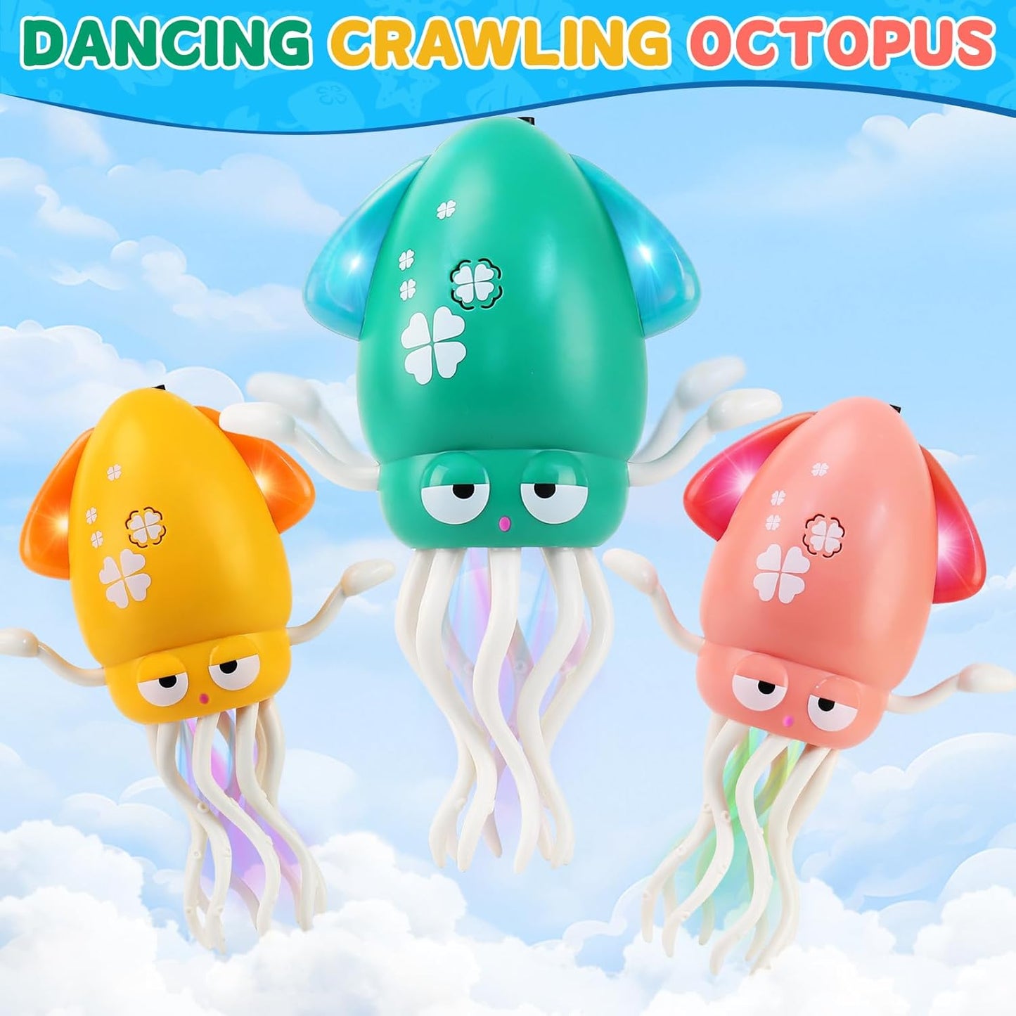 USB Rechargeable Dancing Octopus Baby Toy - Electric Crawling & Tummy Time Toy, Magical Musical Squid, Stress-Relief Desk Decor - Birthday for Kids Ages 1 2 3 4 5 6 Girls (Pink)