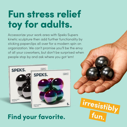 Speks Supers, 33mm Magnets Balls Fidget Toys for Adults, Set of 6, Great Office Desk Decorations and Stress Relief Gifts, Oil Slick