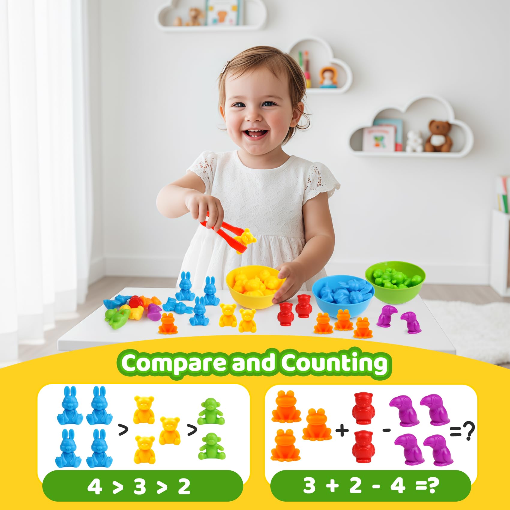 Counting Animals Color Sorting Matching Games with Sorting Bowls Montessori Sensory Early