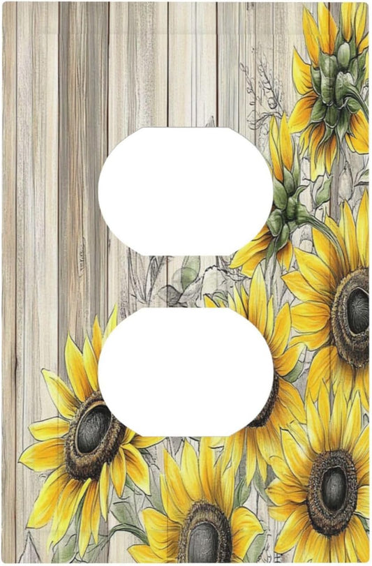 Outlet Covers Floral Sunflower Rustic Flower Vintage Wood 1 Gang Duplex Light Switch Cover