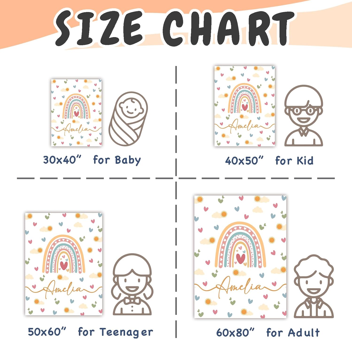Personalized Baby Blankets for Girls Women Custom Boho Style Baby Blanket with Rainbow Personalized