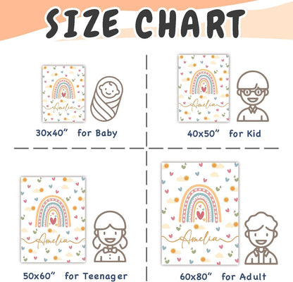Personalized Baby Blankets for Girls Women Custom Boho Style Baby Blanket with Rainbow Personalized