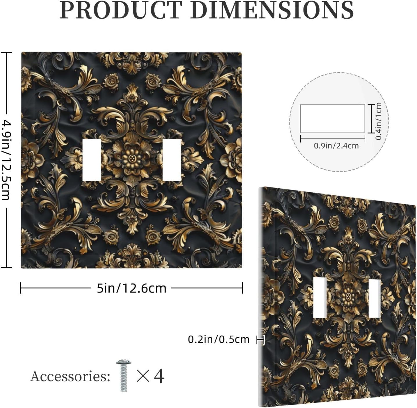 Decorative Switch Covers Plate Rococo Vintage Black Golden Leaf Morris Vine 2 Gang Wall Plate Unique Double Toggle Light Switch Plate Wall Cover Plate Faceplate for Bedroom Home Decor