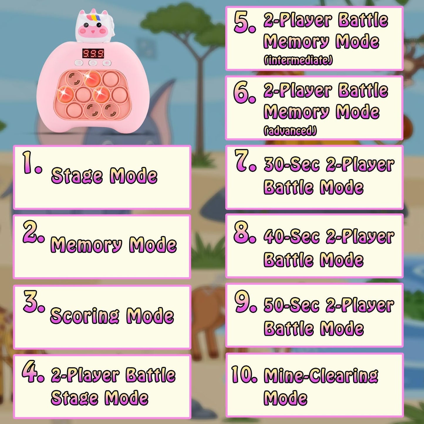 Quick Push Console Game, Pop Game Light up Fidget Toy, Handheld Puzzle Game Fast Push Bubble Game with Game Clearance Screen for Kids Teens Adults (Cute Unicorn)