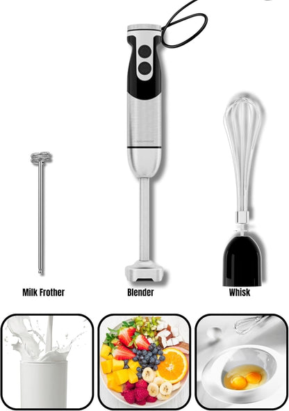 Megawise High-Power Hand Blender – 400W Max Power with Versatile 3-in-1 Attachments (Blending