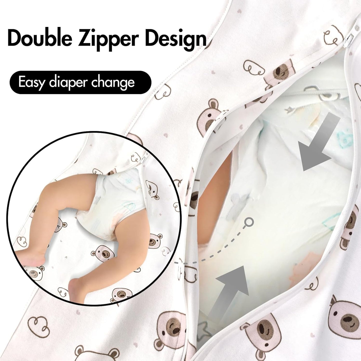 Baby Swaddle 3-6 Month - Arms Up Swaddles, Baby Transitional Swaddle Sleep Sack for Newborn, Cuff Removable Design, Cute Little Bear Breathable Cotton Newborn Transition Sacks