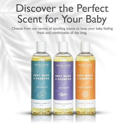 SoCal Suds & Company Baby Shampoo & Body Wash, 2-in-1 Organic Gel - Gentle Castile Soap with