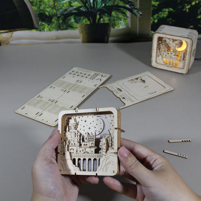 Music Park 3D Wooden Puzzles for Adults, ‎Unique Pegasus Castle Building Model Kit Night Lights, DIY Desk Decor Birthday Gifts Crafts for Adults and Kids Family Game