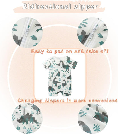 Unisex Summer Trendy 2-Pack Rompers Short Sleeve Zipped Bodysuit Infant Cotton Outfits