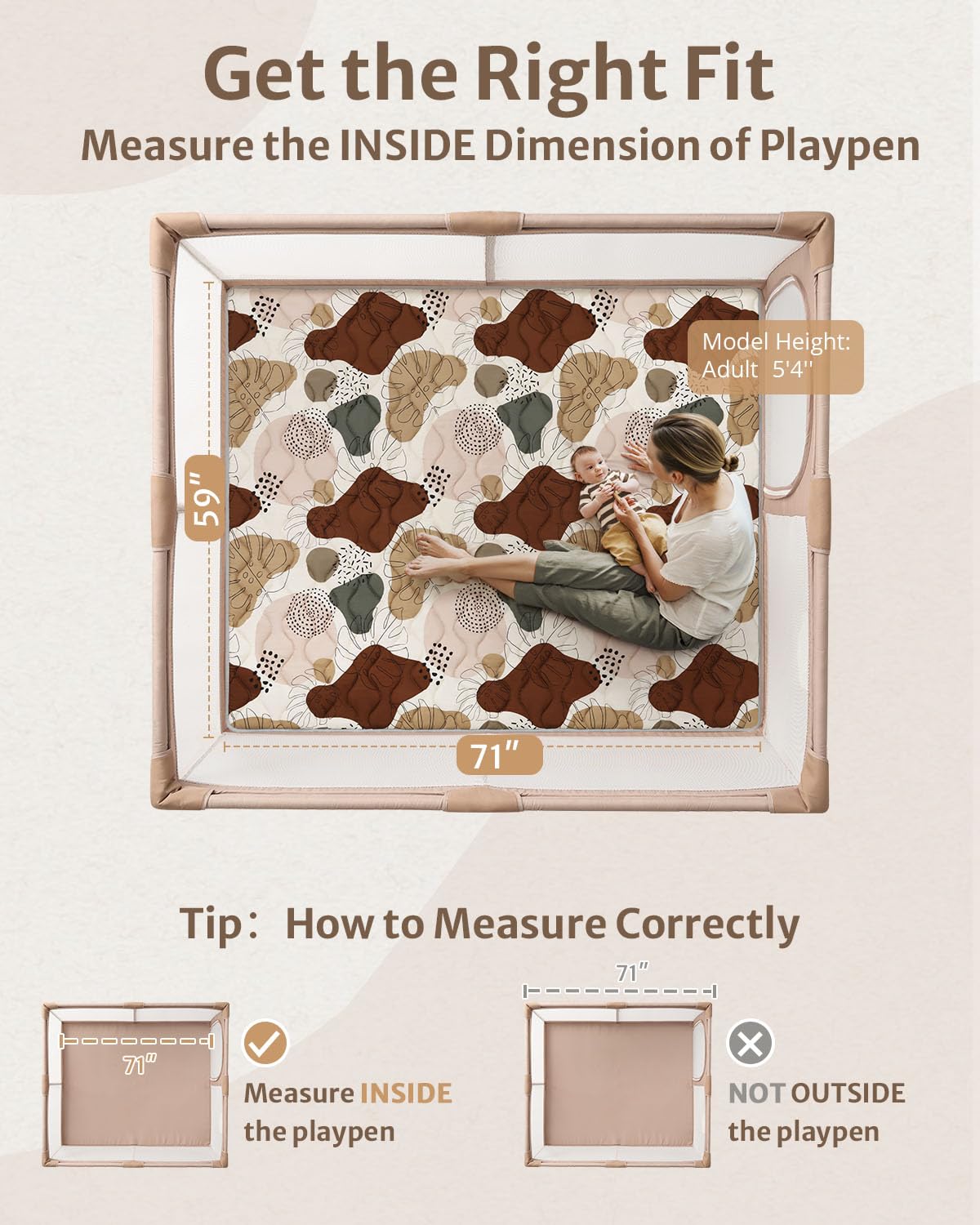 Blissful Diary Baby Play Mats for Floor, 71x59 Inch Extra Thicker & Large Soft Cushioning Foam Playmats for Babies and Toddlers, Foldable Washable Baby Crawling Mat for Playpen, Boho Design