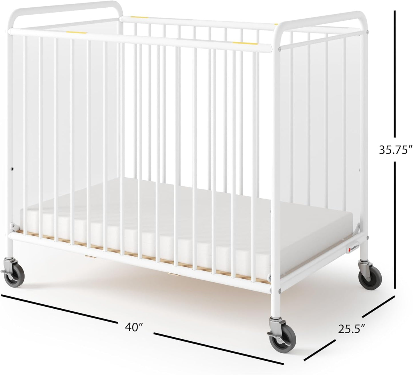 Foundations Chelsea Clearview Metal Compact Daycare Crib, 3" Casters, Compact Mini Size, Easy to