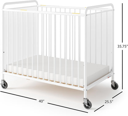 Foundations Chelsea Clearview Metal Compact Daycare Crib, 3" Casters, Compact Mini Size, Easy to