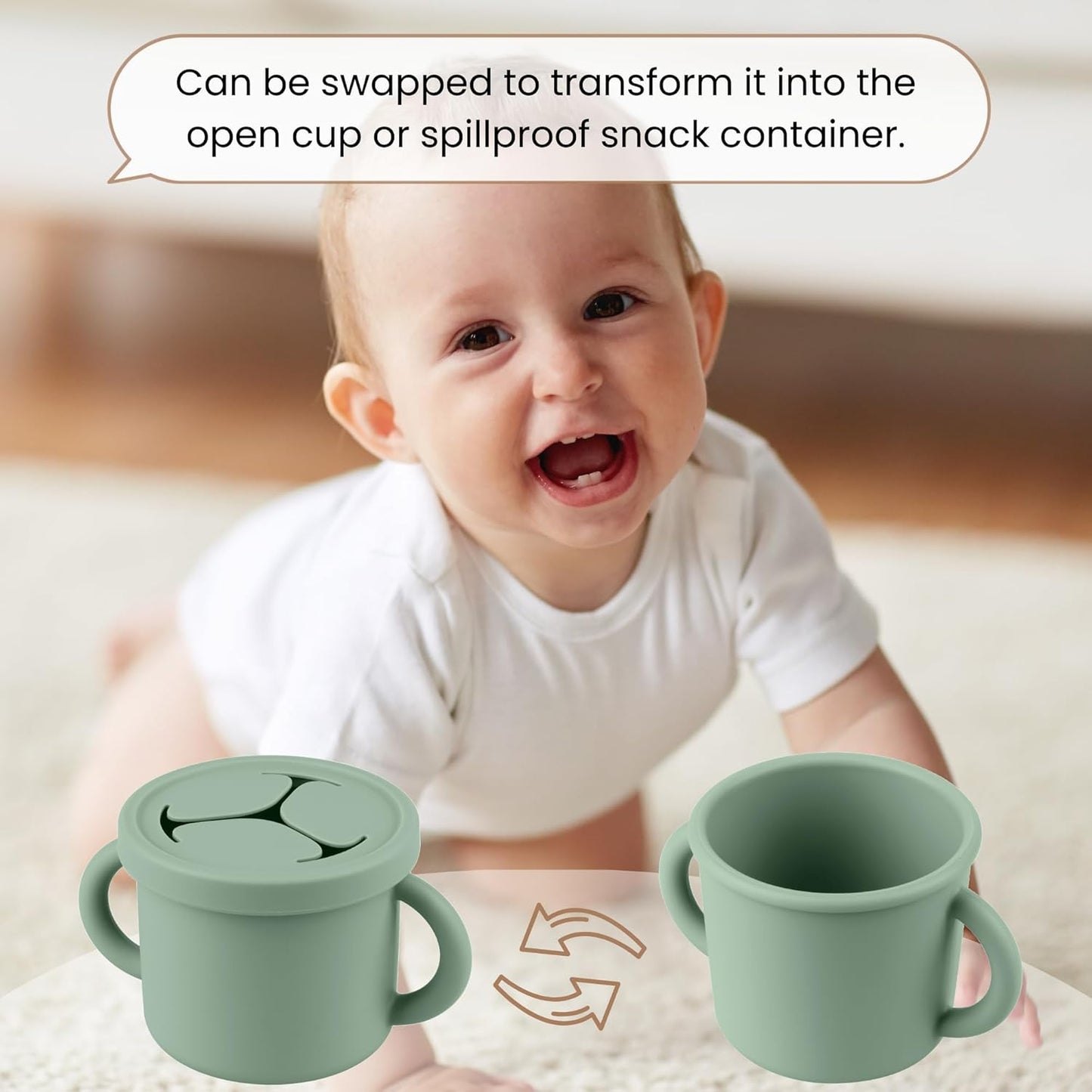 Snack Containers for Toddlers, Kids - 2 Pack Food Grade Silicone Snack Cups with Grip Handle