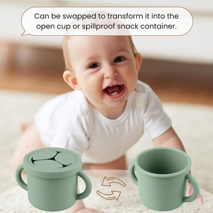 Snack Containers for Toddlers, Kids - 2 Pack Food Grade Silicone Snack Cups with Grip Handle