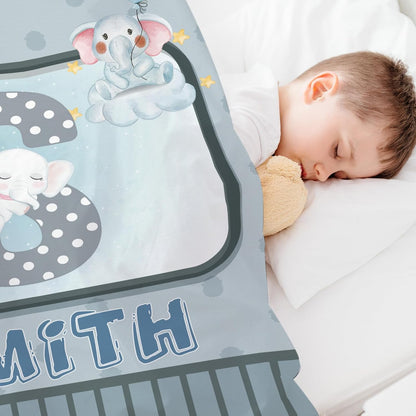 Personalized Cute Elephant Name Blanket, Custom Cartoon Alphabet Name Blanket Toddler Girls Soft Flannne Swaddling Blankets Customized Monogram Memorial Gift from Nana for Infant Newborn Shower