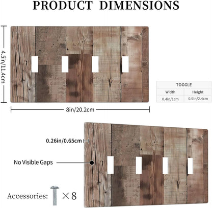 Decorative Switch Covers Plate Retro Wood Plank Vintaga Wooden Board Cabin 4 Gang Artistic Wall Plate Unique Quad Toggle Light Switch Plate Jumbo Faceplate for Bedroom Home Decor