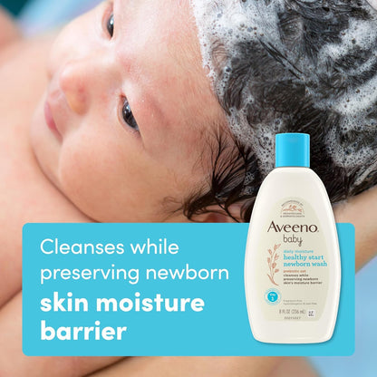Bundle of Aveeno Baby Healthy Start Newborn Wash, Hypoallergenic Baby Body Wash with Prebiotic Oat