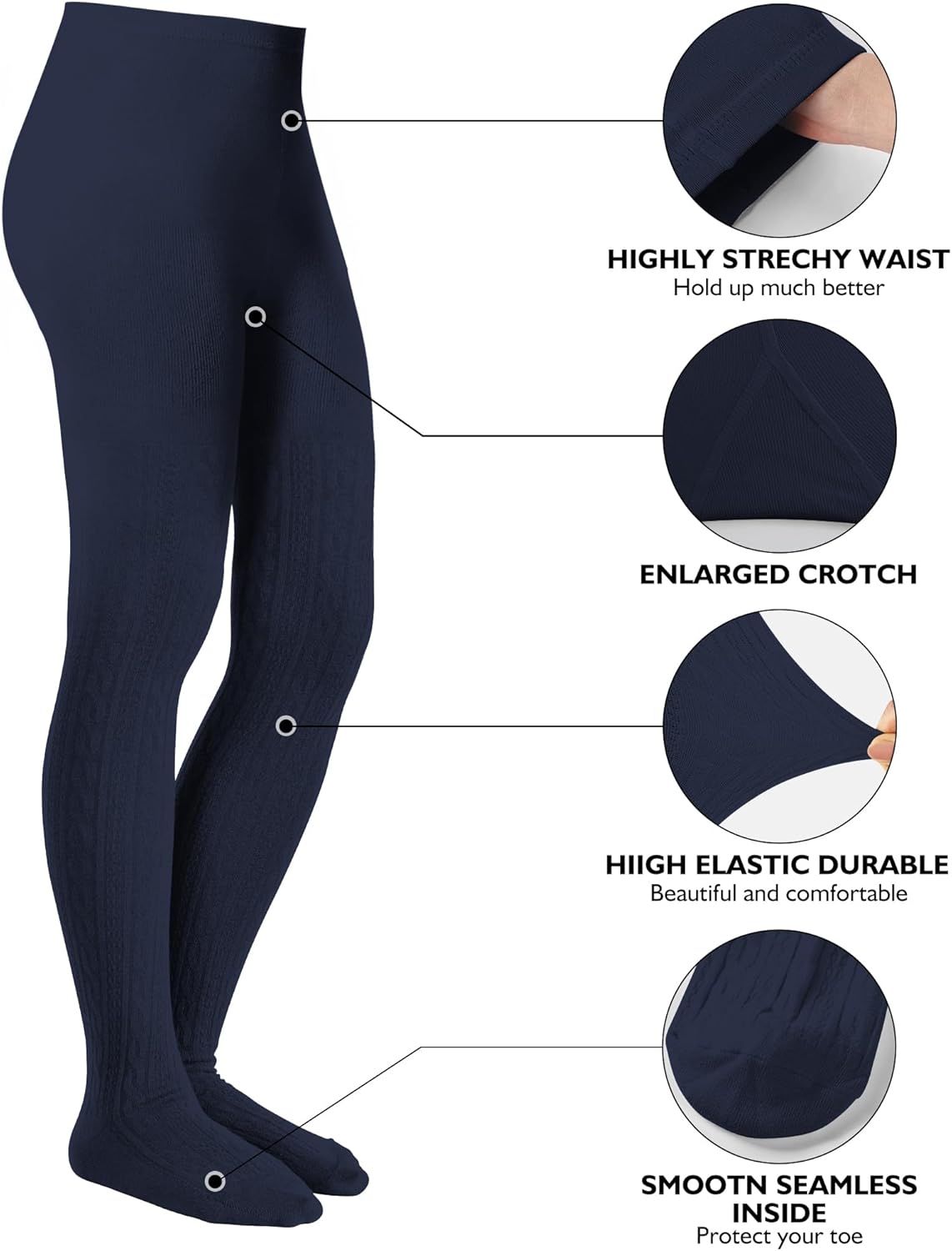 Baby Girls Tights Cable Knit Toddler Leggings Winter Solid Cotton Tights School Stockings 2 Pack 2T-12 Years