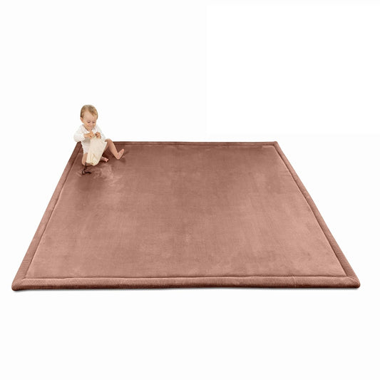 Stylish Coral Velvet Baby Play Mat for Floor 60" x 80" Brown – Soft 1" Thick High-Density Memory Foam Nursery Rug,Kids Rug with Non-Slip Backing for Crawling & Playing, Playroom Rug, Kids Carpet