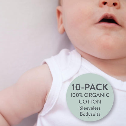 Sleeveless Bodysuits One-piece 100% Organic Cotton for Baby Boys, Girls, Unisex