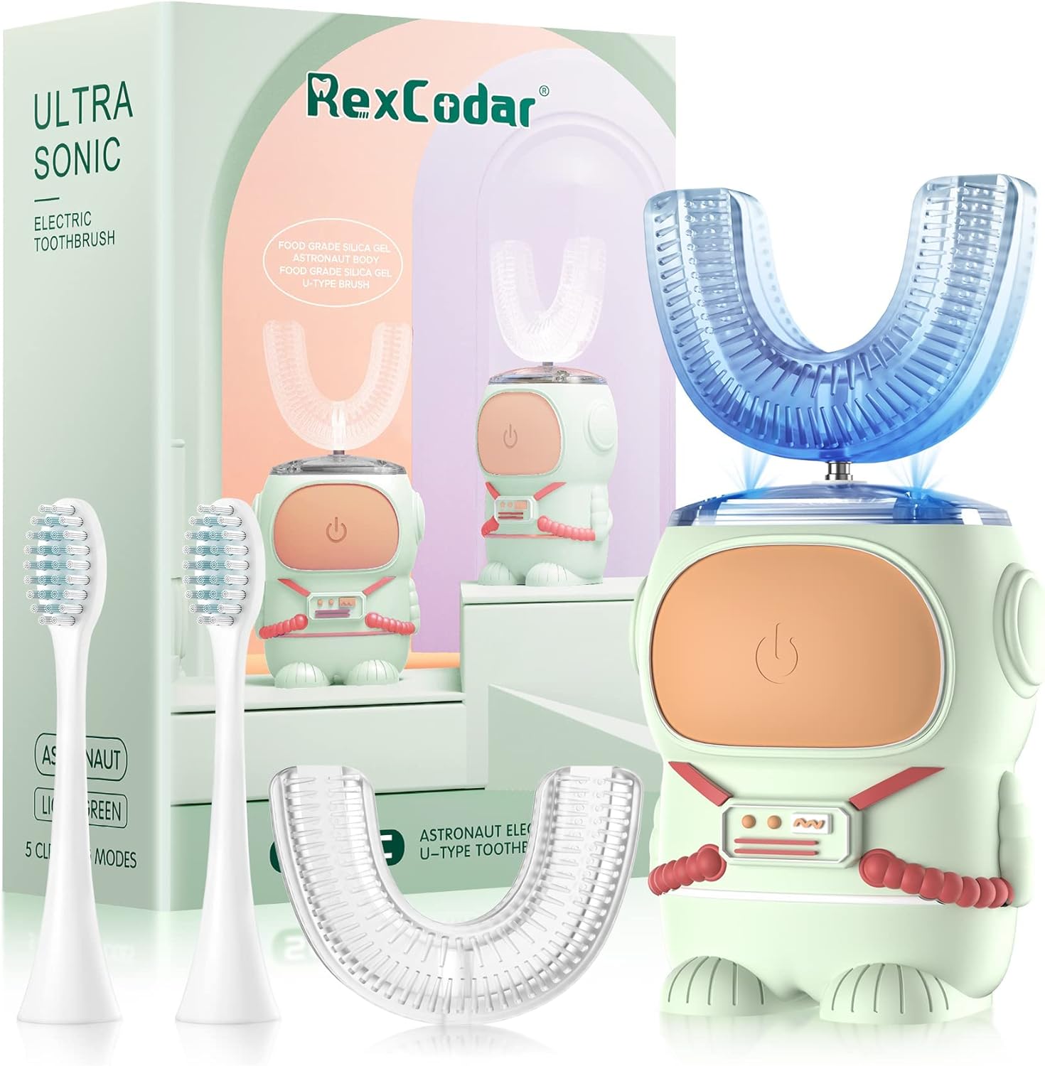 Ultrasonic Kid's U-Shaped Electric Toothbrush, IPX7 Waterproof, Five Cleaning Modes, 60S Smart
