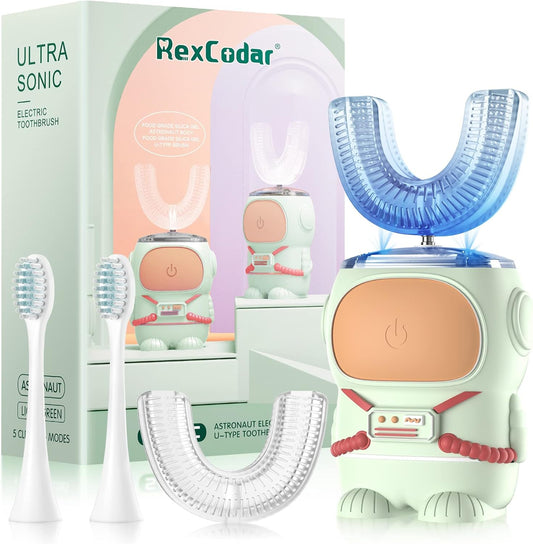 Ultrasonic Kid's U-Shaped Electric Toothbrush, IPX7 Waterproof, Five Cleaning Modes, 60S Smart