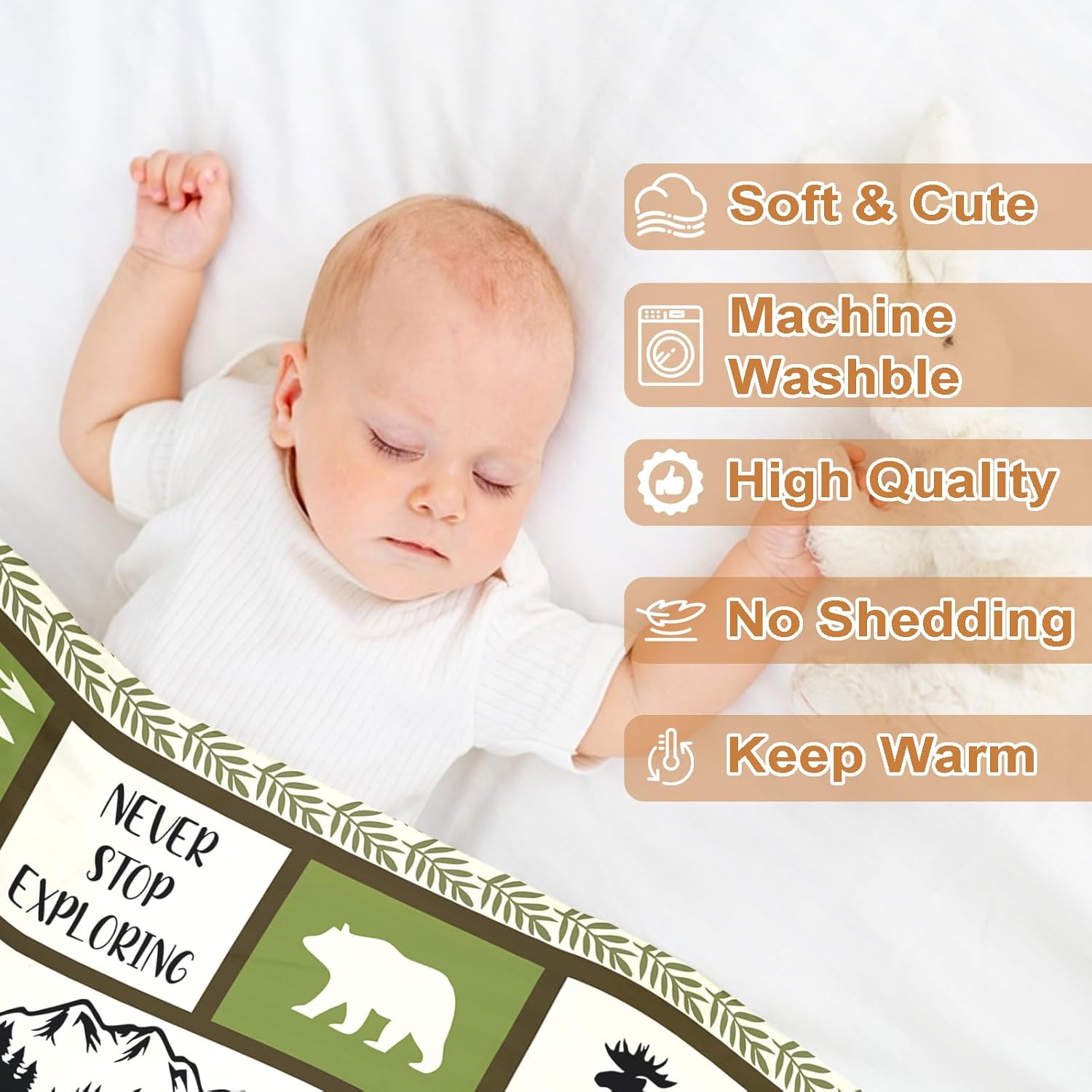 Ship Next Day, Personalized Baby Blanket – Printed in USA, Custom Baby Blanket for Boys & Girls