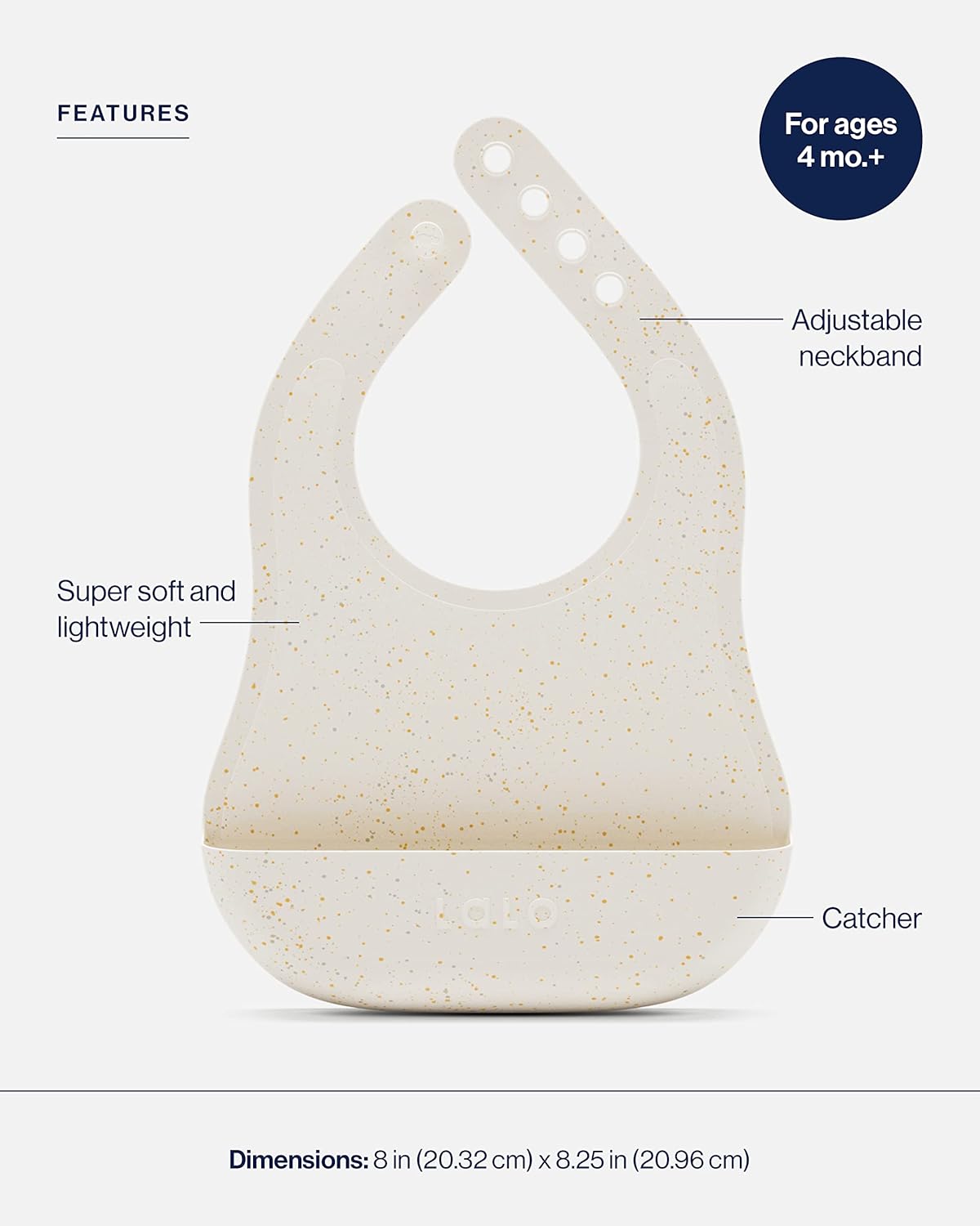 Lalo The Bib - Waterproof, Non-Toxic Silicone Baby Bib with Adjustable Neck Band & Silicone Food