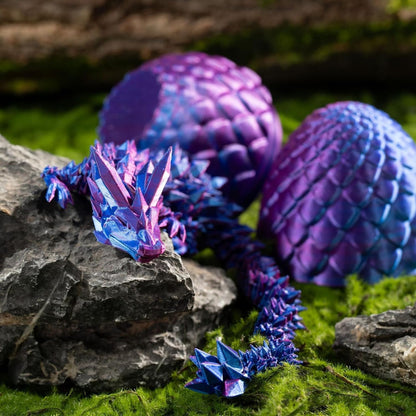 3D Printed Dragon Eggs with Dragon Inside Fidget Toys Full Articulated Dragon Crystal Dragon with Dragon Egg, Home Office Decor Executive Desk Toys Posable Flexible Crystal Dragon Toys (Laser-Purple)