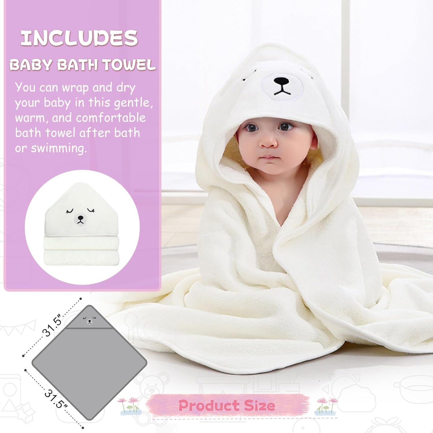 MoreFeel Collapsible Baby Bathtub for Newborn with Thermometer & 1 Hooded Towel & 1 Soft Floating