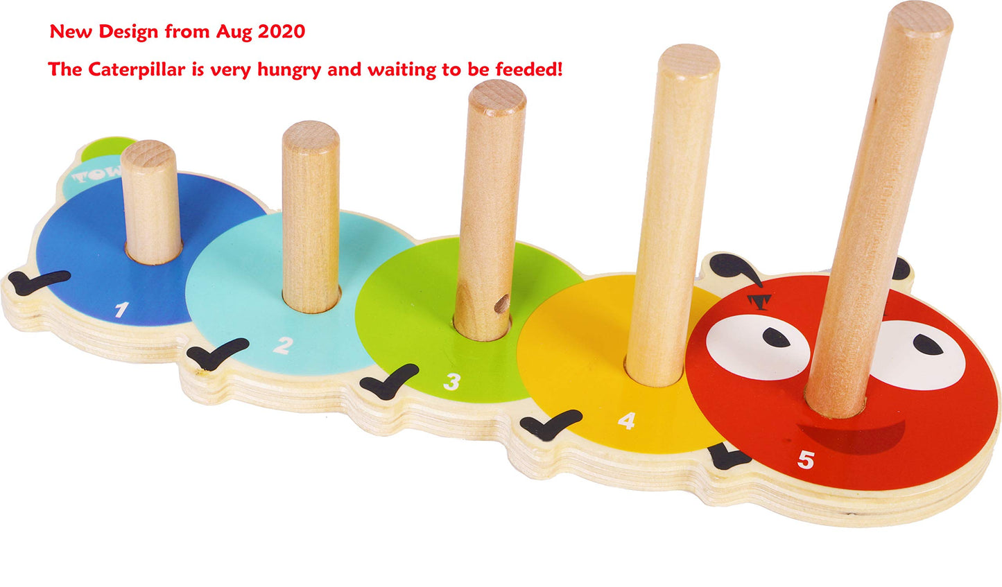 TOWO Wooden Stacking Rings Toy, Caterpillar Counting Ring Stacker