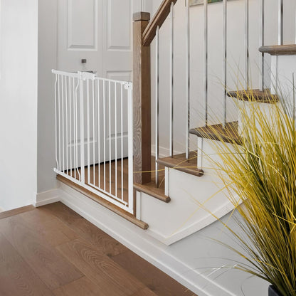 Extra Wide Baby Gate for Stairs Doorways with door, 30" Tall 57.1-66.5" Wide Easy Install Dog Gate indoor, Safety Metal Pressure Mounted Pet Gate with Walk-Thru Auto Close for the House, White