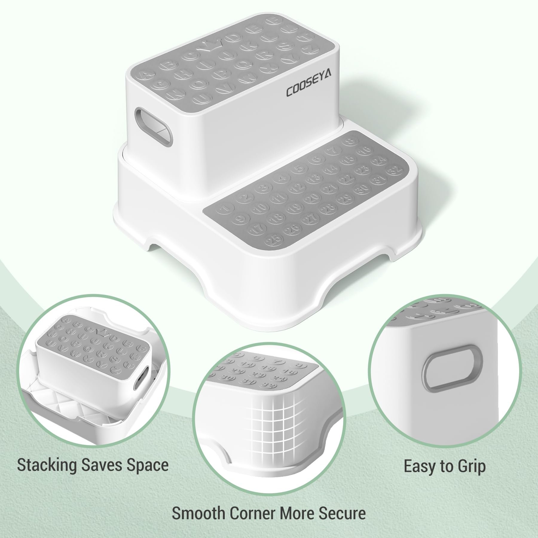 COOSEYA 2 Step Stools for Kids,Toddler Step Stool for Bathroom Sink,No-Slip Double up Stepping for