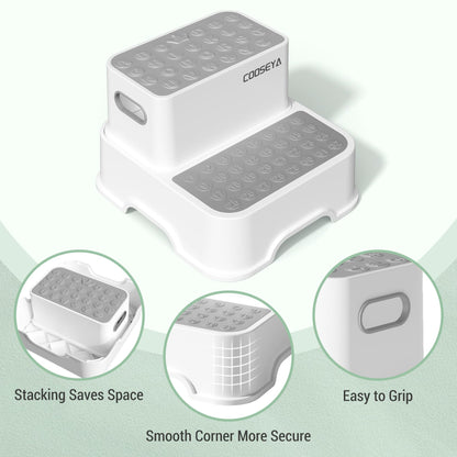 COOSEYA 2 Step Stools for Kids,Toddler Step Stool for Bathroom Sink,No-Slip Double up Stepping for