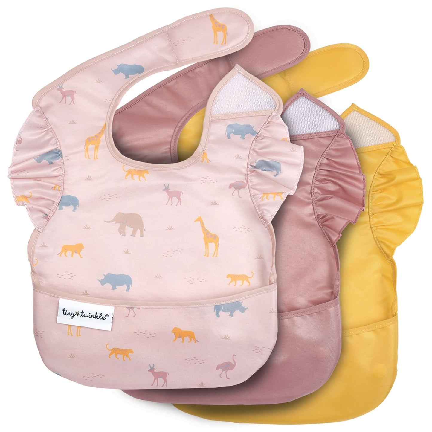 Tiny Twinkle Mess Proof Baby Bibs for Eating - Waterproof, Wipeable Bibs - Toddler Bibs - Travel