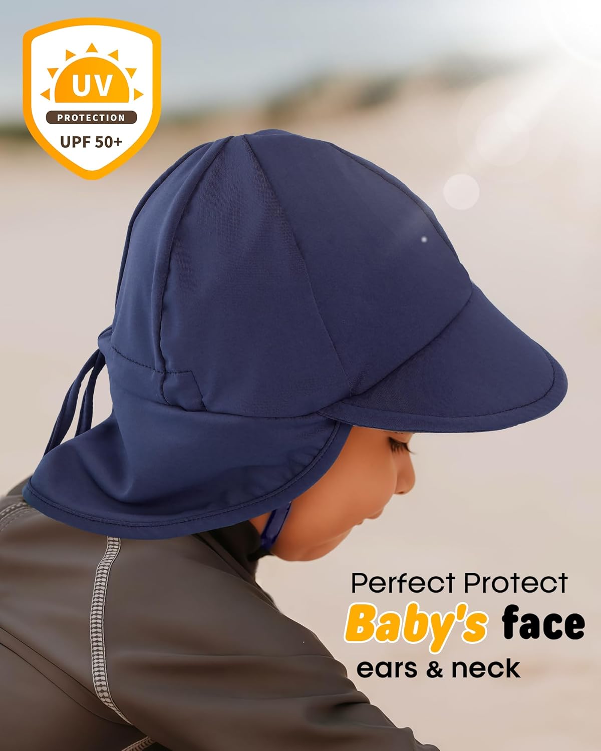 FURTALK Baby Sun Hat Summer Beach Hat UPF 50+ Adjustable Soft Baby Swim Hat with Neck Flap