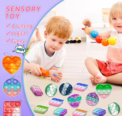 50pcs 2in Random Pop Bubble Fidget Sensory Toys, Pop Toy Bulk for Party Favor, Classroom Student Prizes Easter Basket Goodie Bag Stuffers Christmas Valentine Gift for Kid