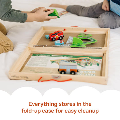 Melissa & Doug Take-Along Railroad Tabletop Playset with Wooden Train Toys, Animals & Scenery Play