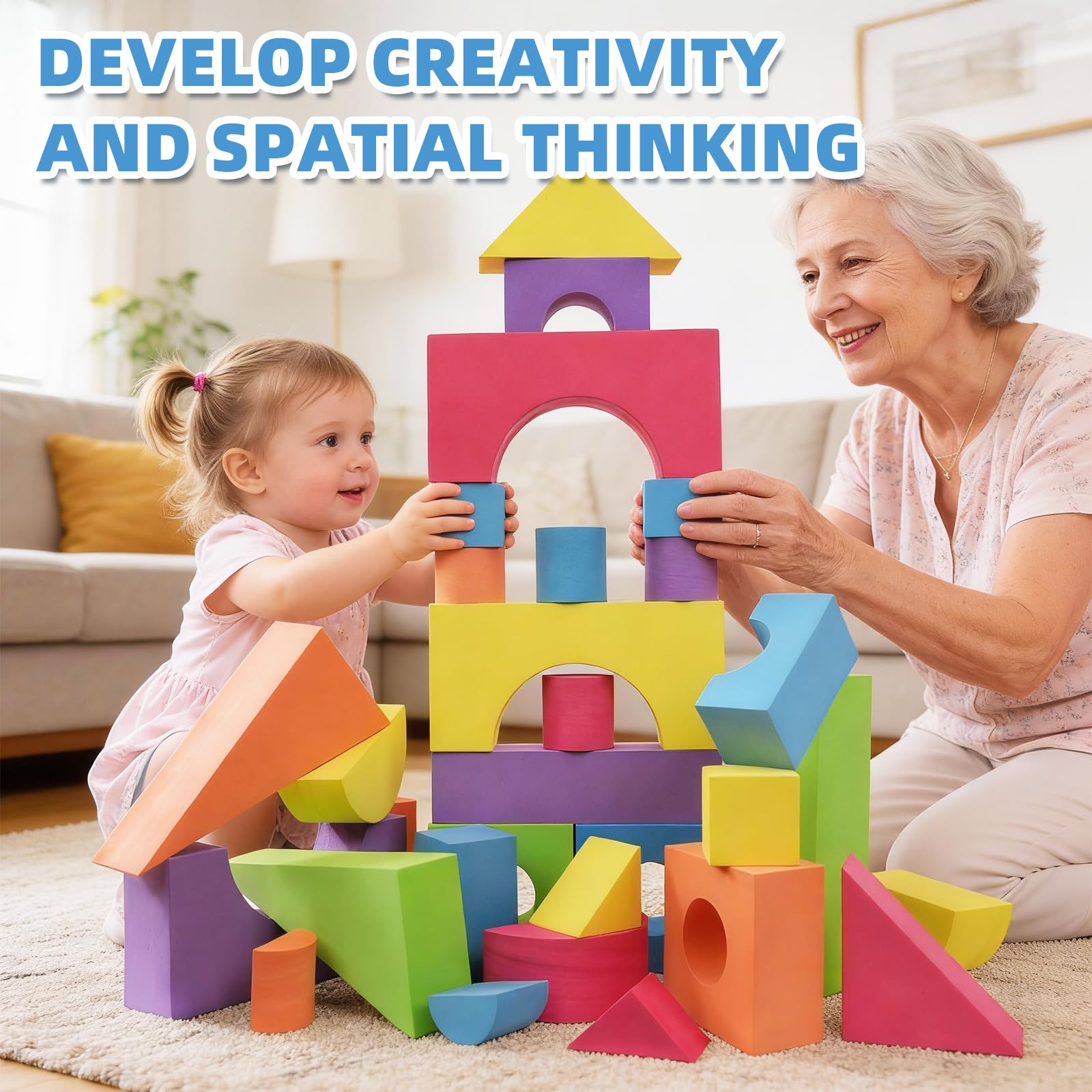 Bingyouth Large Building Foam Blocks for Toddlers, EVA Stacking Foam Building Blocks Toy Set