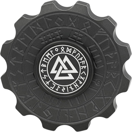 FREELOVE Metal Fidget Spinner, Viking Pirate Haptic Gyro, Heavy Stainless Steel Hand Spinning, Small Round Gear Fidget Block, Premium Bearing Silent Long Spinning for Adults Anxiety Cool, Black