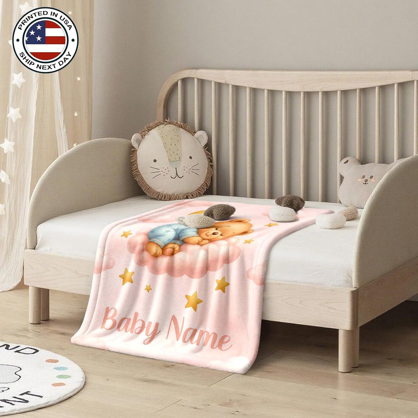 Ship Next Day, Personalized Baby Blanket – Printed in USA, Custom Baby Blanket for Boys & Girls