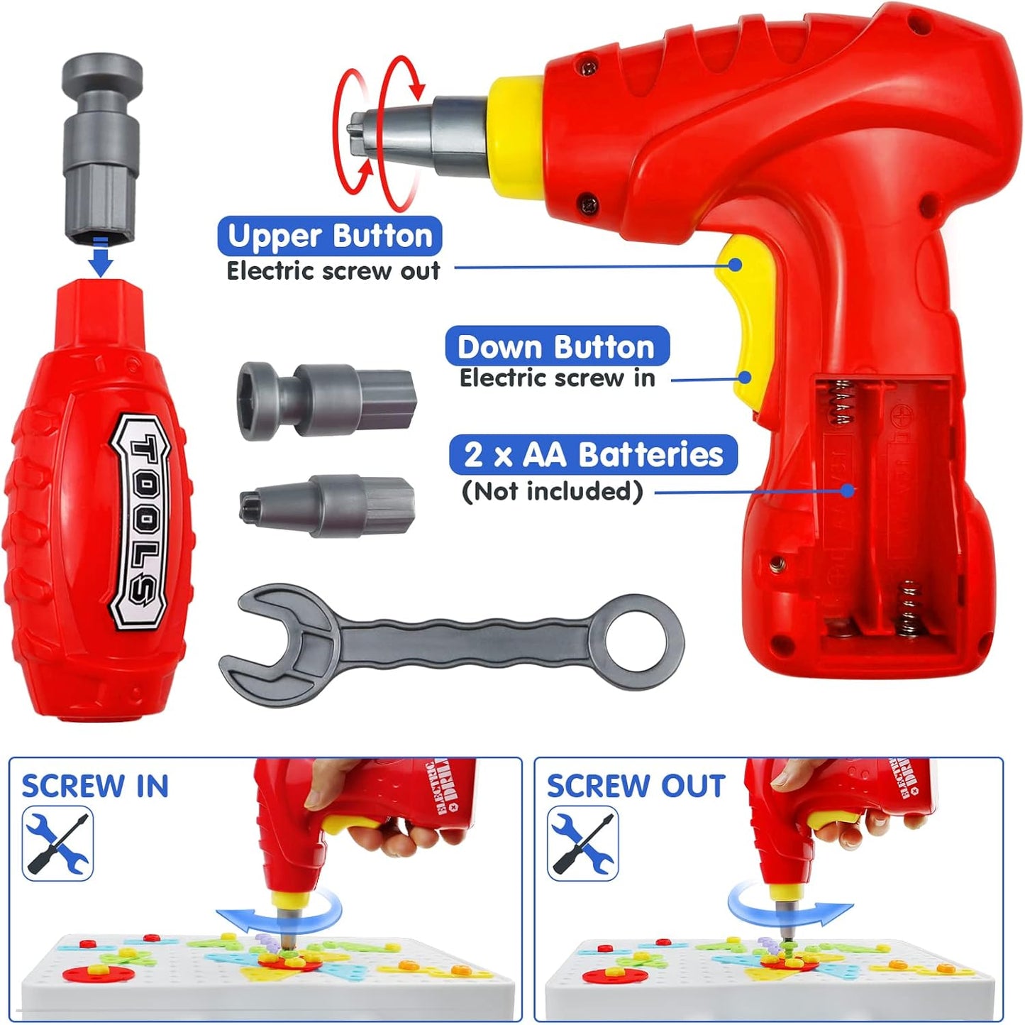 STEM Toys for 3 5 7 Year Old Boys Kids, 232 Pcs Kids Drill Set Building Blocks, DIY Educational Construction Engineering Toys, Creative Mosaic Electric Drill Set Gift for Kid Boys Girls Age 3-8 Years