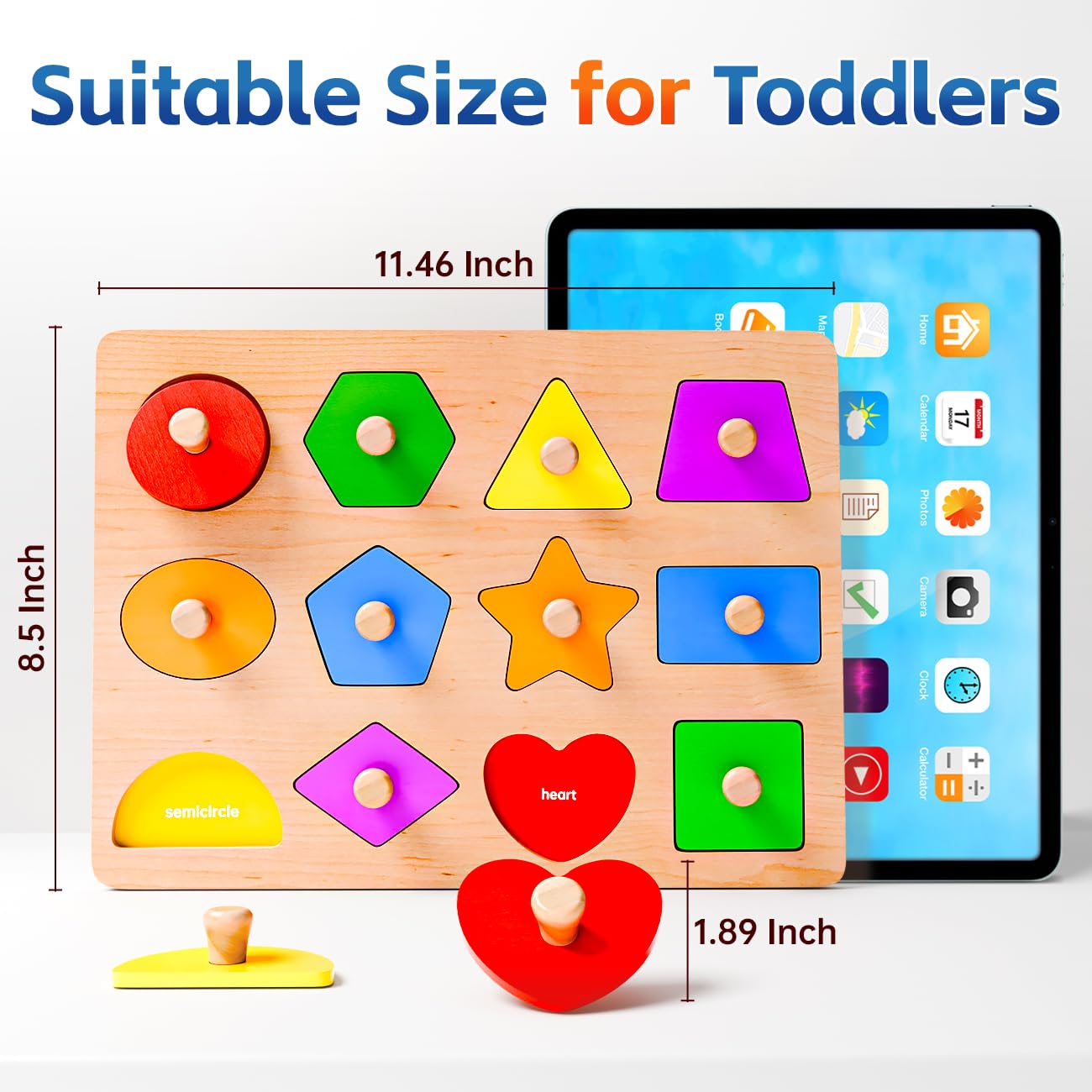 Wooden Shape Peg Puzzles for Toddlers 1 2 3 Year Old Boys Girls Gifts: Shape Sorter & Color Match