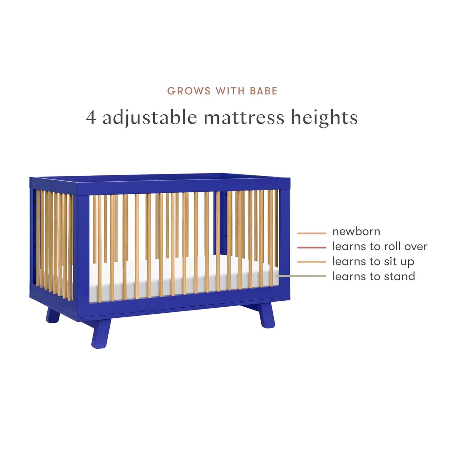 Babyletto Hudson 3-in-1 Convertible Baby Crib with Toddler Bed & Daybed Conversion - Strong, Durable & Easy to Assemble - GREENGUARD Gold Certified w/ 4 Adjustable Mattress Heights - Cobalt and Honey
