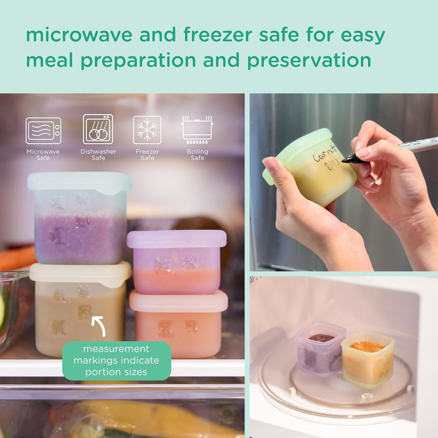 Olababy Clear Sense Silicone Storage Containers 4pk for Baby Food, Snacks, Formula, Puree, Sauce &